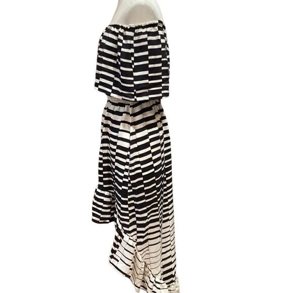 Parker black and white dress off-shoulder 100% silk size M - Picture 6 of 11